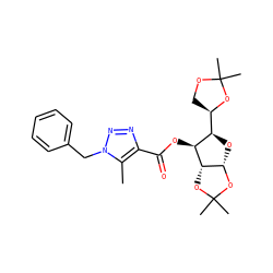 Cc1c(C(=O)O[C@H]2[C@@H]([C@H]3COC(C)(C)O3)O[C@@H]3OC(C)(C)O[C@H]23)nnn1Cc1ccccc1 ZINC000040913805