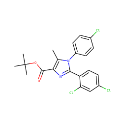 Cc1c(C(=O)OC(C)(C)C)nc(-c2ccc(Cl)cc2Cl)n1-c1ccc(Cl)cc1 ZINC000013611897