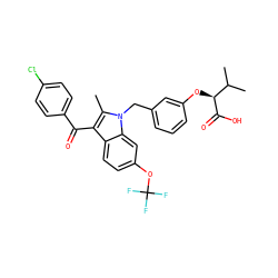 Cc1c(C(=O)c2ccc(Cl)cc2)c2ccc(OC(F)(F)F)cc2n1Cc1cccc(O[C@H](C(=O)O)C(C)C)c1 ZINC000043009893
