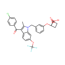 Cc1c(C(=O)c2ccc(Cl)cc2)c2ccc(OC(F)(F)F)cc2n1Cc1cccc(OC2(C(=O)O)CCC2)c1 ZINC000043078296