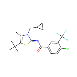Cc1c(C(C)(C)C)s/c(=N\C(=O)c2ccc(Cl)c(C(F)(F)F)c2)n1CC1CC1 ZINC000028954357