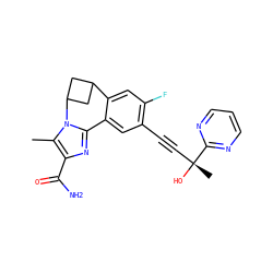 Cc1c(C(N)=O)nc2n1C1CC(C1)c1cc(F)c(C#C[C@@](C)(O)c3ncccn3)cc1-2 ZINC000219455646