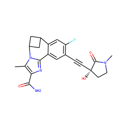 Cc1c(C(N)=O)nc2n1C1CC(C1)c1cc(F)c(C#C[C@]3(O)CCN(C)C3=O)cc1-2 ZINC000219448173