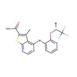 Cc1c(C(N)=O)sc2ncnc(Nc3cccnc3O[C@H](C)C(F)(F)F)c12 ZINC000118819201