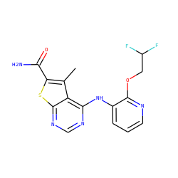 Cc1c(C(N)=O)sc2ncnc(Nc3cccnc3OCC(F)F)c12 ZINC000118825501