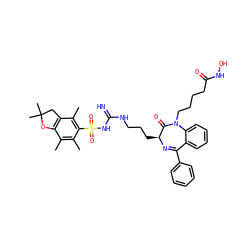 Cc1c(C)c(S(=O)(=O)NC(=N)NCCC[C@@H]2N=C(c3ccccc3)c3ccccc3N(CCCCC(=O)NO)C2=O)c(C)c2c1OC(C)(C)C2 ZINC001772624158