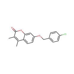 Cc1c(C)c2ccc(OCc3ccc(Cl)cc3)cc2oc1=O ZINC000000454021