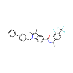Cc1c(C)n(Cc2ccc(-c3ccccc3)cc2)c2ccc(C(=O)N[C@@H](C)c3ccc(C(F)(F)F)c(F)c3)cc12 ZINC000261193328