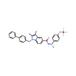 Cc1c(C)n(Cc2ccc(-c3ccccc3)cc2)c2ccc(C(=O)N[C@@H](C)c3ccc(OC(F)(F)F)cc3)cc12 ZINC000261103273