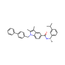 Cc1c(C)n(Cc2ccc(-c3ccccc3)cc2)c2ccc(C(=O)N[C@@H](C)c3cccc(C(C)C)c3)cc12 ZINC000207186183