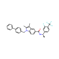 Cc1c(C)n(Cc2ccc(-c3ccccc3)cc2)c2ccc(C(=O)N[C@H](C)c3ccc(C(F)(F)F)c(F)c3)cc12 ZINC000261193329