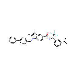Cc1c(C)n(Cc2ccc(-c3ccccc3)cc2)c2ccc(C(=O)N[C@H](c3cccc(C(C)C)c3)C(F)(F)F)cc12 ZINC000207186315