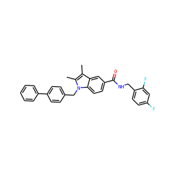 Cc1c(C)n(Cc2ccc(-c3ccccc3)cc2)c2ccc(C(=O)NCc3ccc(F)cc3F)cc12 ZINC000207187914
