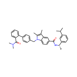 Cc1c(C)n(Cc2ccc(-c3ccccc3C(=O)N(C)C)cc2)c2ccc(C(=O)N[C@@H](C)c3cccc(C(C)C)c3)cc12 ZINC000205974091