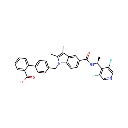 Cc1c(C)n(Cc2ccc(-c3ccccc3C(=O)O)cc2)c2ccc(C(=O)N[C@@H](C)c3c(F)cncc3F)cc12 ZINC000199337210