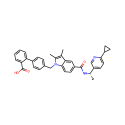 Cc1c(C)n(Cc2ccc(-c3ccccc3C(=O)O)cc2)c2ccc(C(=O)N[C@@H](C)c3ccc(C4CC4)nc3)cc12 ZINC000205987146