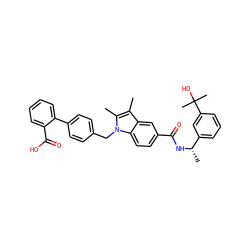 Cc1c(C)n(Cc2ccc(-c3ccccc3C(=O)O)cc2)c2ccc(C(=O)N[C@@H](C)c3cccc(C(C)(C)O)c3)cc12 ZINC000653755724