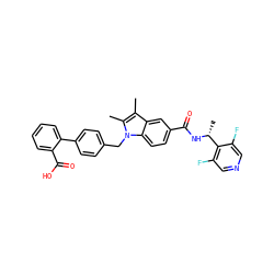 Cc1c(C)n(Cc2ccc(-c3ccccc3C(=O)O)cc2)c2ccc(C(=O)N[C@H](C)c3c(F)cncc3F)cc12 ZINC000199335945
