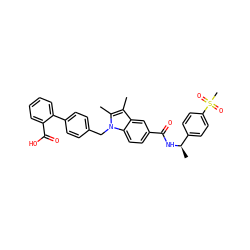 Cc1c(C)n(Cc2ccc(-c3ccccc3C(=O)O)cc2)c2ccc(C(=O)N[C@H](C)c3ccc(S(C)(=O)=O)cc3)cc12 ZINC000205959220