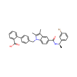 Cc1c(C)n(Cc2ccc(-c3ccccc3C(=O)O)cc2)c2ccc(C(=O)N[C@H](C)c3cccc(Br)c3)cc12 ZINC000198852379