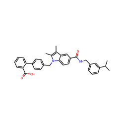 Cc1c(C)n(Cc2ccc(-c3ccccc3C(=O)O)cc2)c2ccc(C(=O)NCc3cccc(C(C)C)c3)cc12 ZINC000199633571