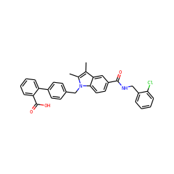 Cc1c(C)n(Cc2ccc(-c3ccccc3C(=O)O)cc2)c2ccc(C(=O)NCc3ccccc3Cl)cc12 ZINC000205997552