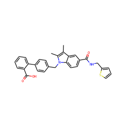 Cc1c(C)n(Cc2ccc(-c3ccccc3C(=O)O)cc2)c2ccc(C(=O)NCc3cccs3)cc12 ZINC000205980168