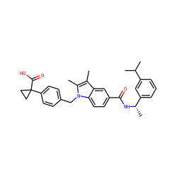 Cc1c(C)n(Cc2ccc(C3(C(=O)O)CC3)cc2)c2ccc(C(=O)N[C@@H](C)c3cccc(C(C)C)c3)cc12 ZINC000198923011