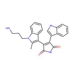 Cc1c(C2=C(c3c[nH]c4ccccc34)C(=O)NC2=O)c2ccccc2n1CCCN ZINC000029125879