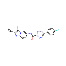 Cc1c(C2CC2)nc2ccc(NC(=O)c3ncc(-c4ccc(F)cc4)cn3)cn12 ZINC000042966624