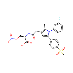 Cc1c(CC(=O)N[C@H](CO[N+](=O)[O-])C(=O)O)cc(-c2ccc(S(C)(=O)=O)cc2)n1-c1cccc(F)c1 ZINC000103232481