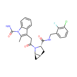 Cc1c(CC(=O)N2[C@H](C(=O)NCc3cccc(Cl)c3F)C[C@H]3C[C@H]32)c2ccccc2n1C(N)=O ZINC000148032908