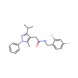Cc1c(CC(=O)NCc2ccc(F)cc2Cl)c(C(C)C)nn1-c1ccccc1 ZINC000095565848