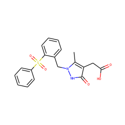 Cc1c(CC(=O)O)c(=O)[nH]n1Cc1ccccc1S(=O)(=O)c1ccccc1 ZINC000096270510