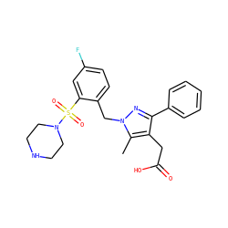 Cc1c(CC(=O)O)c(-c2ccccc2)nn1Cc1ccc(F)cc1S(=O)(=O)N1CCNCC1 ZINC000096270529