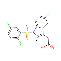 Cc1c(CC(=O)O)c2cc(F)ccc2n1S(=O)(=O)c1cc(Cl)ccc1Cl ZINC000013673919