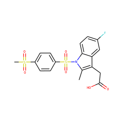 Cc1c(CC(=O)O)c2cc(F)ccc2n1S(=O)(=O)c1ccc(S(C)(=O)=O)cc1 ZINC000013673911