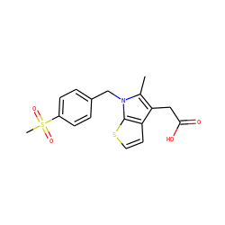 Cc1c(CC(=O)O)c2ccsc2n1Cc1ccc(S(C)(=O)=O)cc1 ZINC000066098459