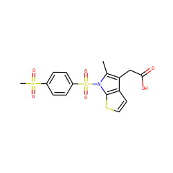 Cc1c(CC(=O)O)c2ccsc2n1S(=O)(=O)c1ccc(S(C)(=O)=O)cc1 ZINC000043206993