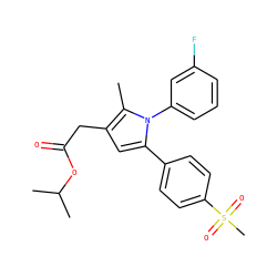 Cc1c(CC(=O)OC(C)C)cc(-c2ccc(S(C)(=O)=O)cc2)n1-c1cccc(F)c1 ZINC000045336877