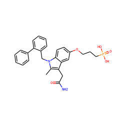Cc1c(CC(N)=O)c2cc(OCCCP(=O)(O)O)ccc2n1Cc1ccccc1-c1ccccc1 ZINC000013445978