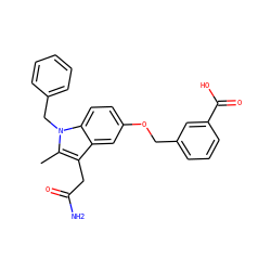 Cc1c(CC(N)=O)c2cc(OCc3cccc(C(=O)O)c3)ccc2n1Cc1ccccc1 ZINC000013445838