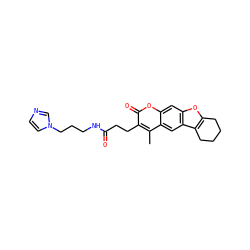 Cc1c(CCC(=O)NCCCn2ccnc2)c(=O)oc2cc3oc4c(c3cc12)CCCC4 ZINC000008791861
