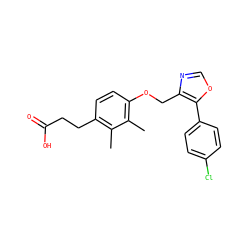Cc1c(CCC(=O)O)ccc(OCc2ncoc2-c2ccc(Cl)cc2)c1C ZINC001772606885