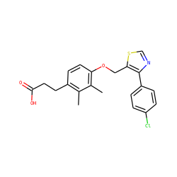 Cc1c(CCC(=O)O)ccc(OCc2scnc2-c2ccc(Cl)cc2)c1C ZINC001772623654