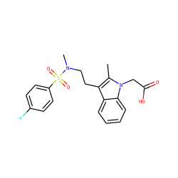 Cc1c(CCN(C)S(=O)(=O)c2ccc(F)cc2)c2ccccc2n1CC(=O)O ZINC000095571602
