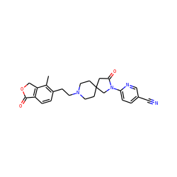 Cc1c(CCN2CCC3(CC2)CC(=O)N(c2ccc(C#N)cn2)C3)ccc2c1COC2=O ZINC000473137270