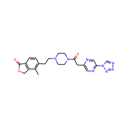 Cc1c(CCN2CCN(C(=O)Cc3cnc(-n4cnnn4)cn3)CC2)ccc2c1COC2=O ZINC000168491110