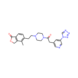 Cc1c(CCN2CCN(C(=O)Cc3cncc(-n4cnnn4)c3)CC2)ccc2c1COC2=O ZINC000653713140