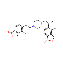 Cc1c(CCN2CCN(C[C@H](C)c3ccc4c(c3C)COC4=O)CC2)ccc2c1COC2=O ZINC000147907185